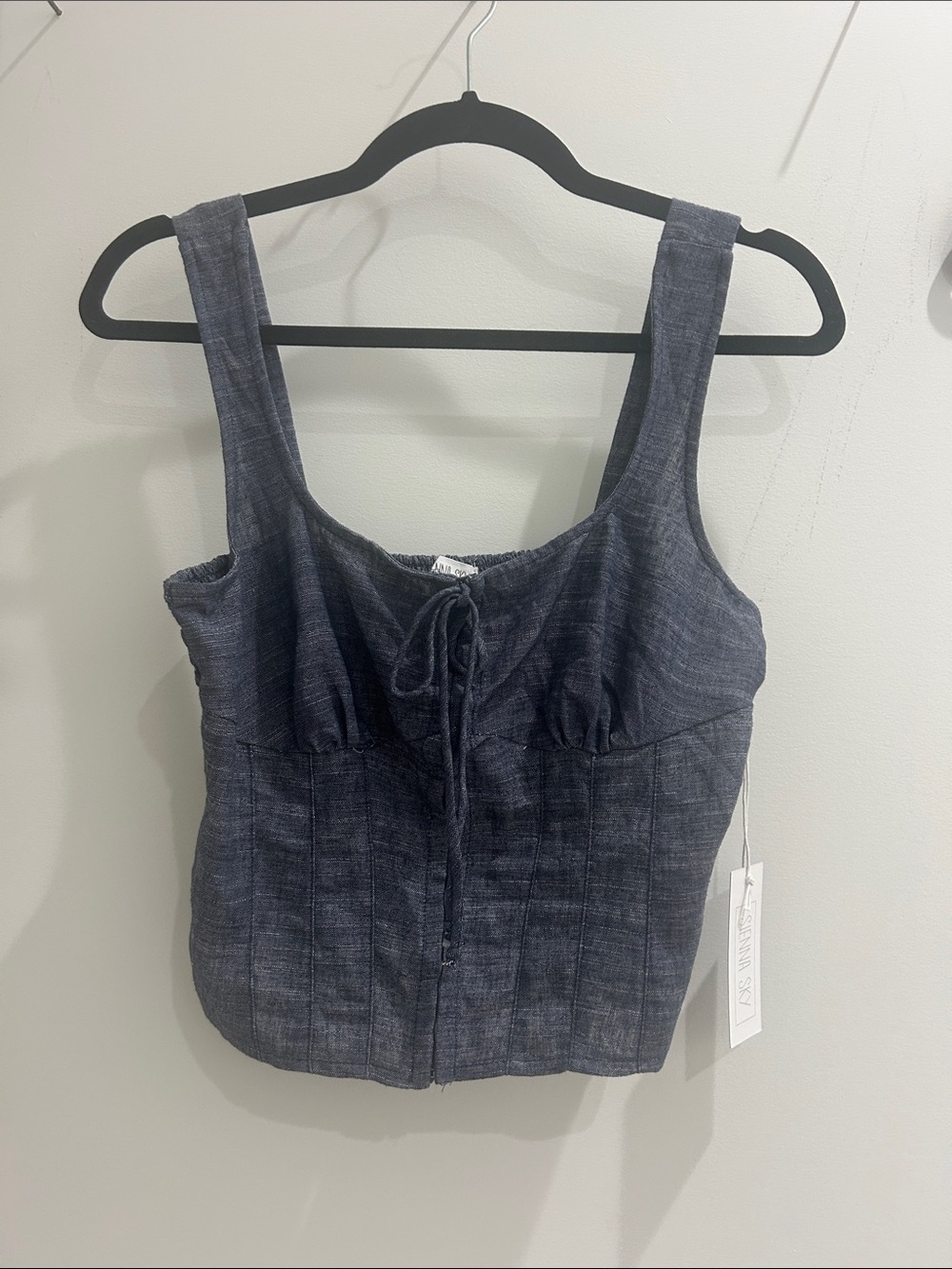Sleeveless Dark Denim-Look corset tank